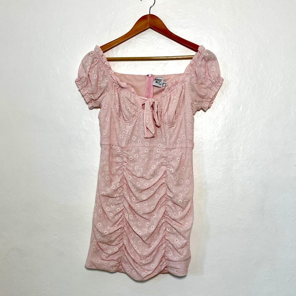 Princess Polly – Back to Paris Pink Floral Puff Sleeve Mini Dress